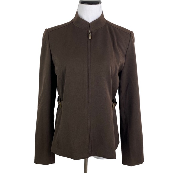 Rafaella Petite Full Zip Side Buckle Embellished Blazer Jacket Women's 10P Brown - Picture 5 of 9